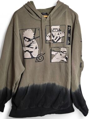Naruto Shippuden Hoodie Green Black Ombre Dip Dye Mens 2XL Anime Pullover